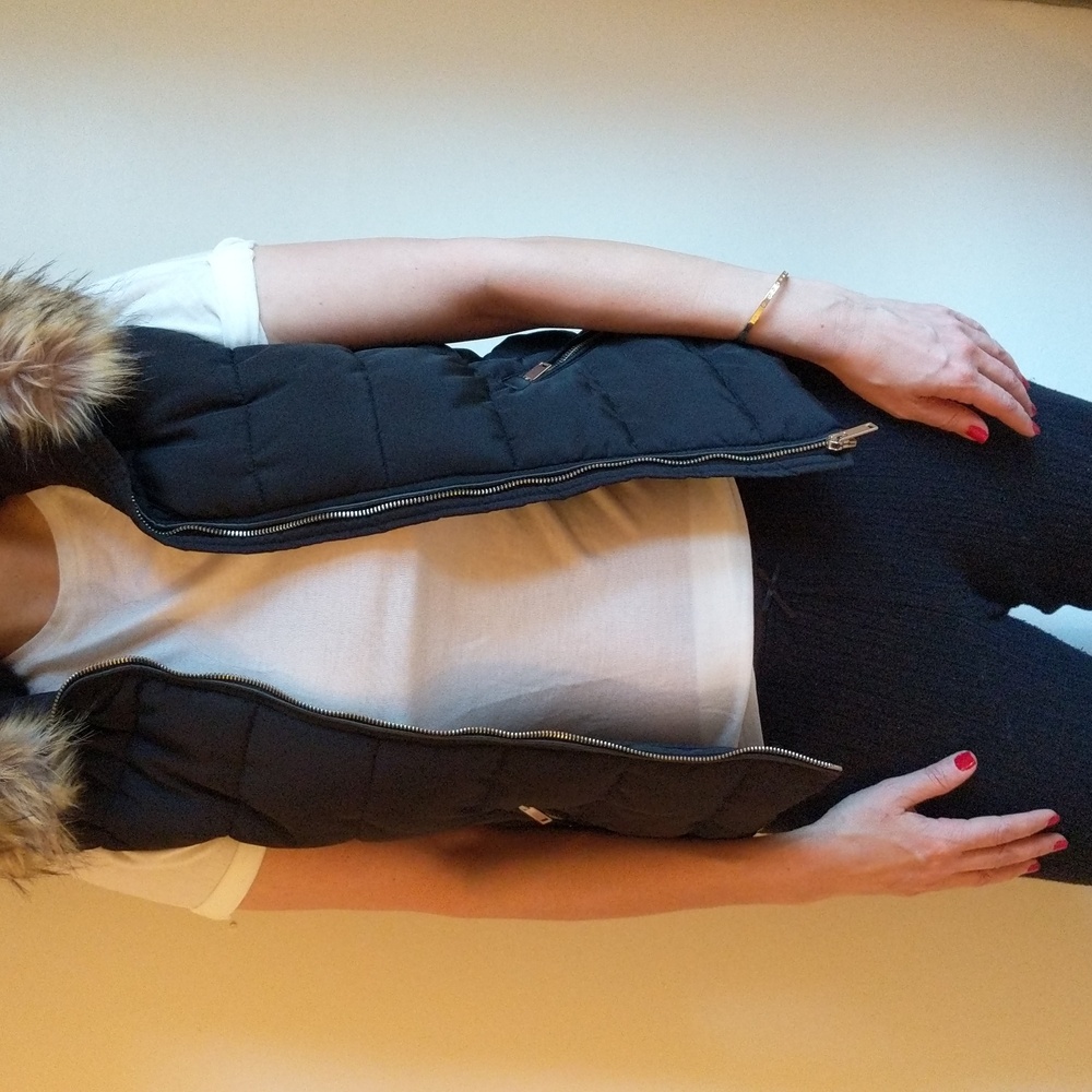 ZARA Vest with Faux Fur Trimmed Hood Medium